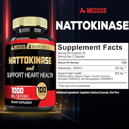 Miniatura 2 de 6 en 1 Nattokinase 2000 Fu cápsulas con bayas de espino, flor de hibisco y más  100 cápsulas  Suplemento de nattoquinasa que apoya la digestión, la