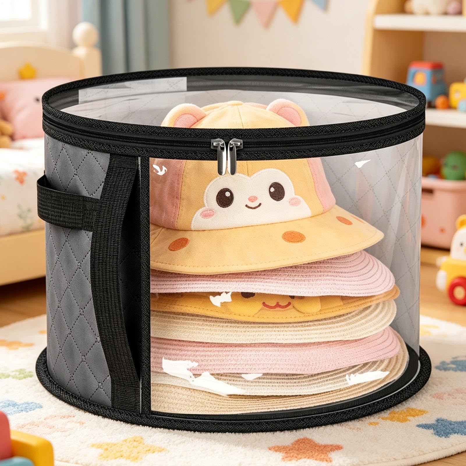 Organizador de gorras de béisbol, contenedor de almacenamiento apilable de gran capacidad para armario, estante, viajes y playa, perfecto para apartamentos y dormitorios