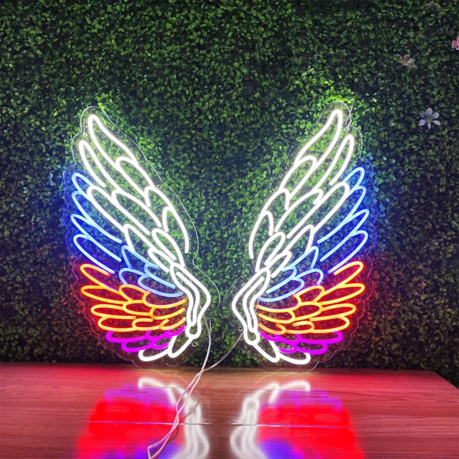 Letrero luz neón led alas ángel Coloridas señal Luminosa led alas ángel Letrero luz led ala Letrero neón Fiesta Navidad Dormitorio Bar Pub Club Sala Arte con Interruptor,80cm