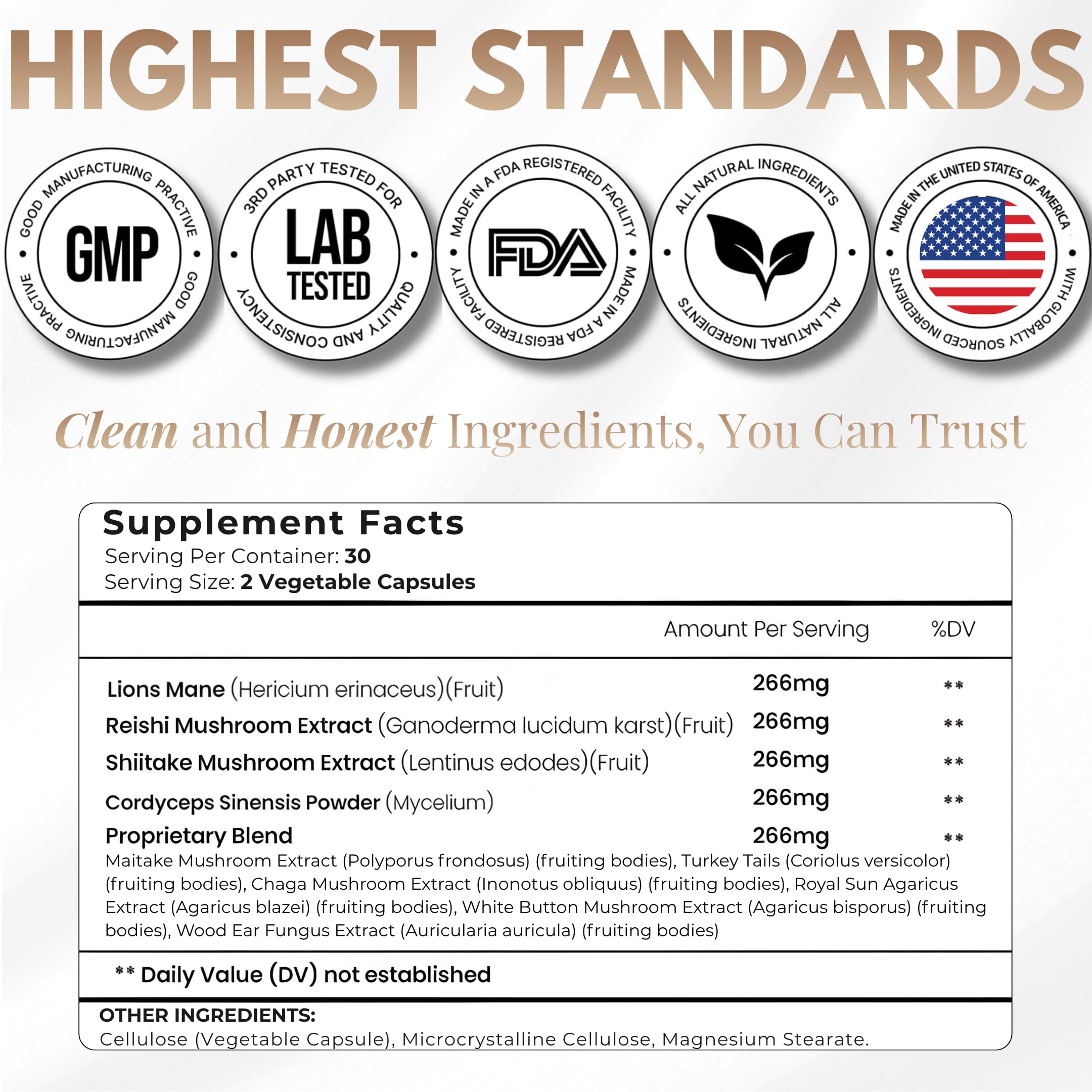 Mushroom Complex Supplement 10-in-1 - Fruiting Body Extracts - Lions Mane, Cordyceps, Reishi, Turkey Tail, Chaga & More - Brain, Focus, Energy & Immune Support - 60 Vegan Capsules — Amazon image 4