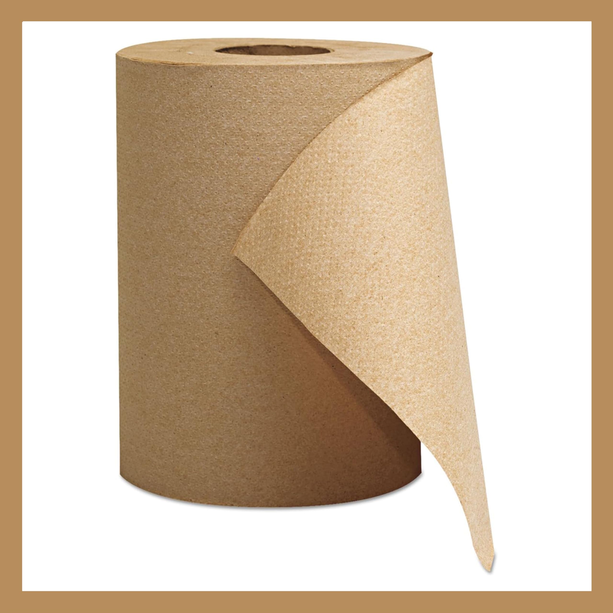Pokanic Paper Hand Towel [1 Roll] Natural Brown [8" x 350 ft] 1 Ply Hardwound Universal 100% Recycled Fiber Compatible with Tork Dispensers Restrooms