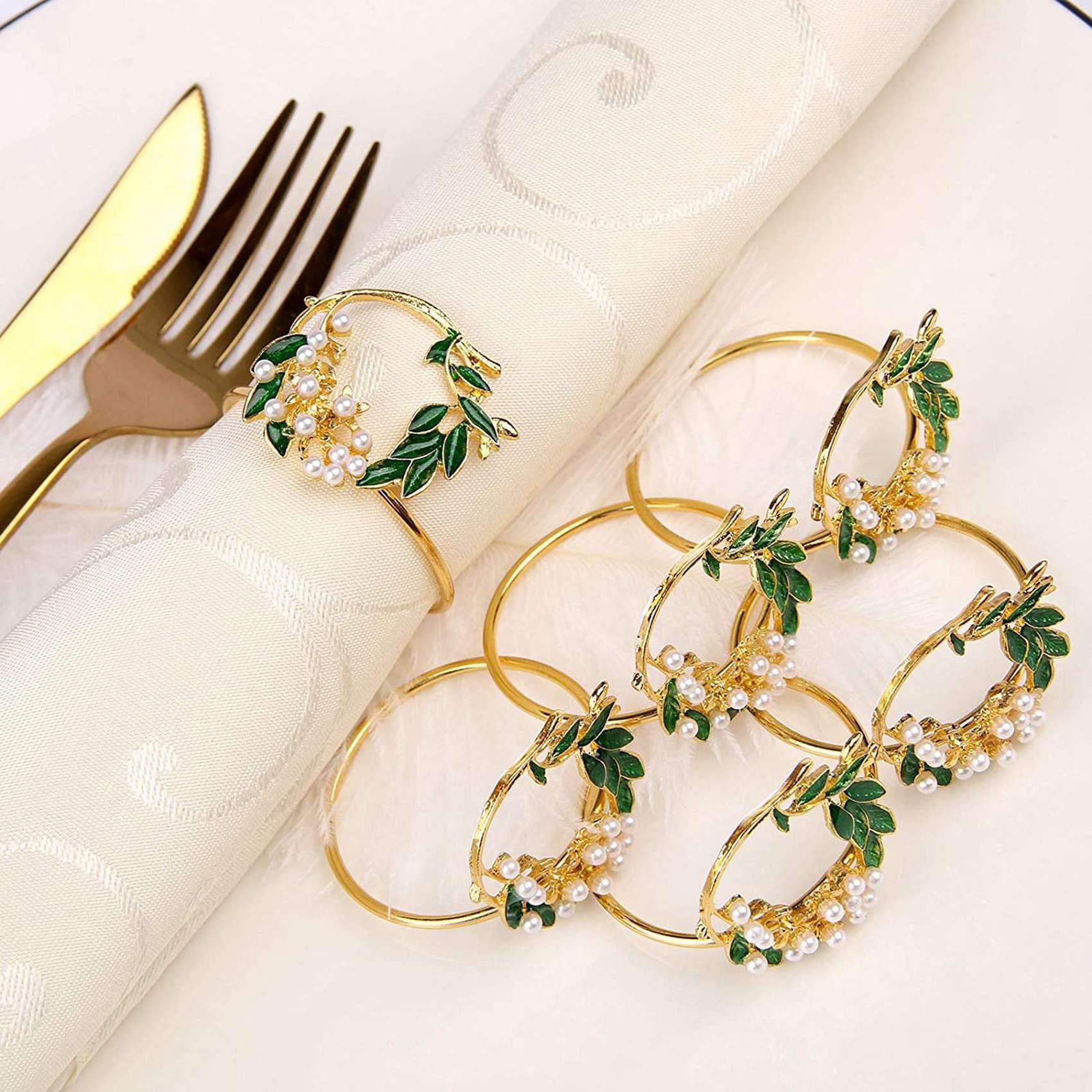 Portatovaglioli Portatovaglioli con Fiori di Perle Dorate Set di 18 Portatovaglioli nel Metallo per La Decorazione della Tavola da Pranzo della Festa Nuziale