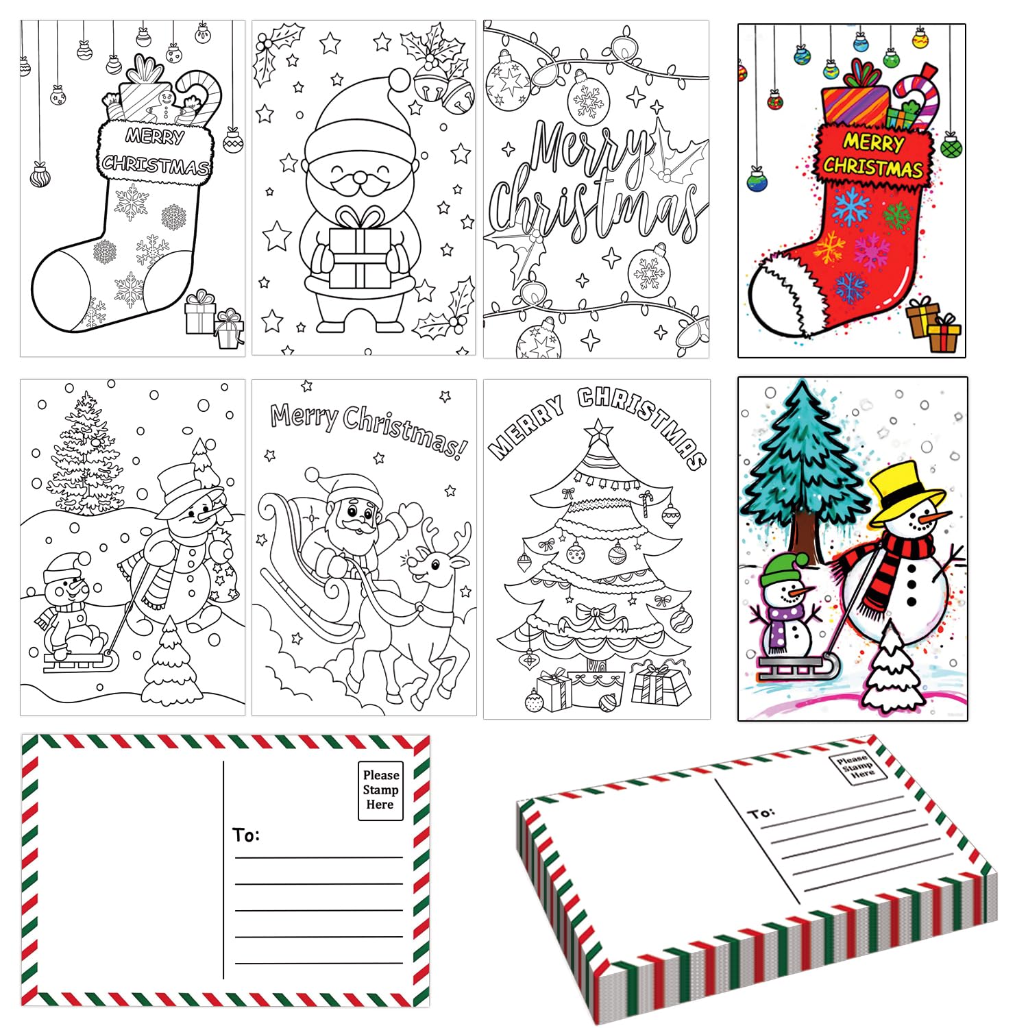 Christmas Color Your Own Postcards Blank 4x6 inch Postcards 6 Designs Coloring Merry Xmas Greeting Cards for Family School Classroom Party Favors