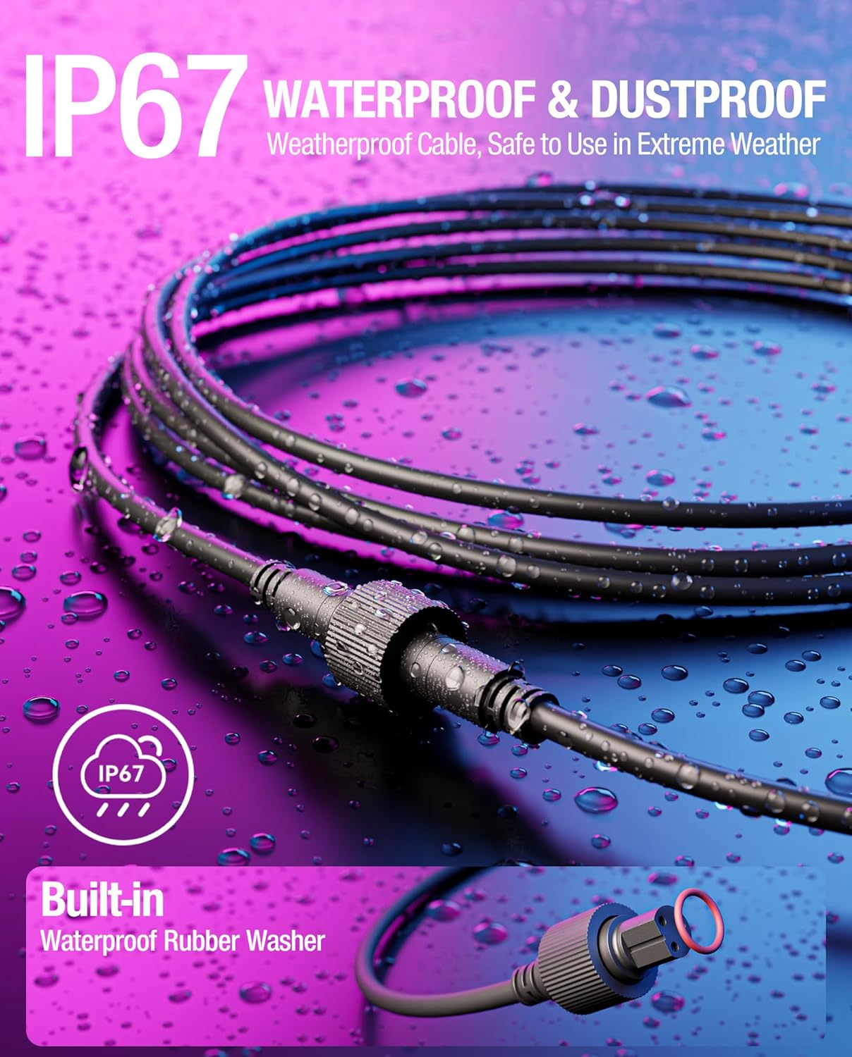 10Ft Extension Cable for Govee Outdoor S14 Bulb String Lights 2, IP67 Waterproof Extension Cord Compatible with Govee ‎H702B H702A H702C, 3-Pin Replacement Cable for Patio, Backyard, Balcony