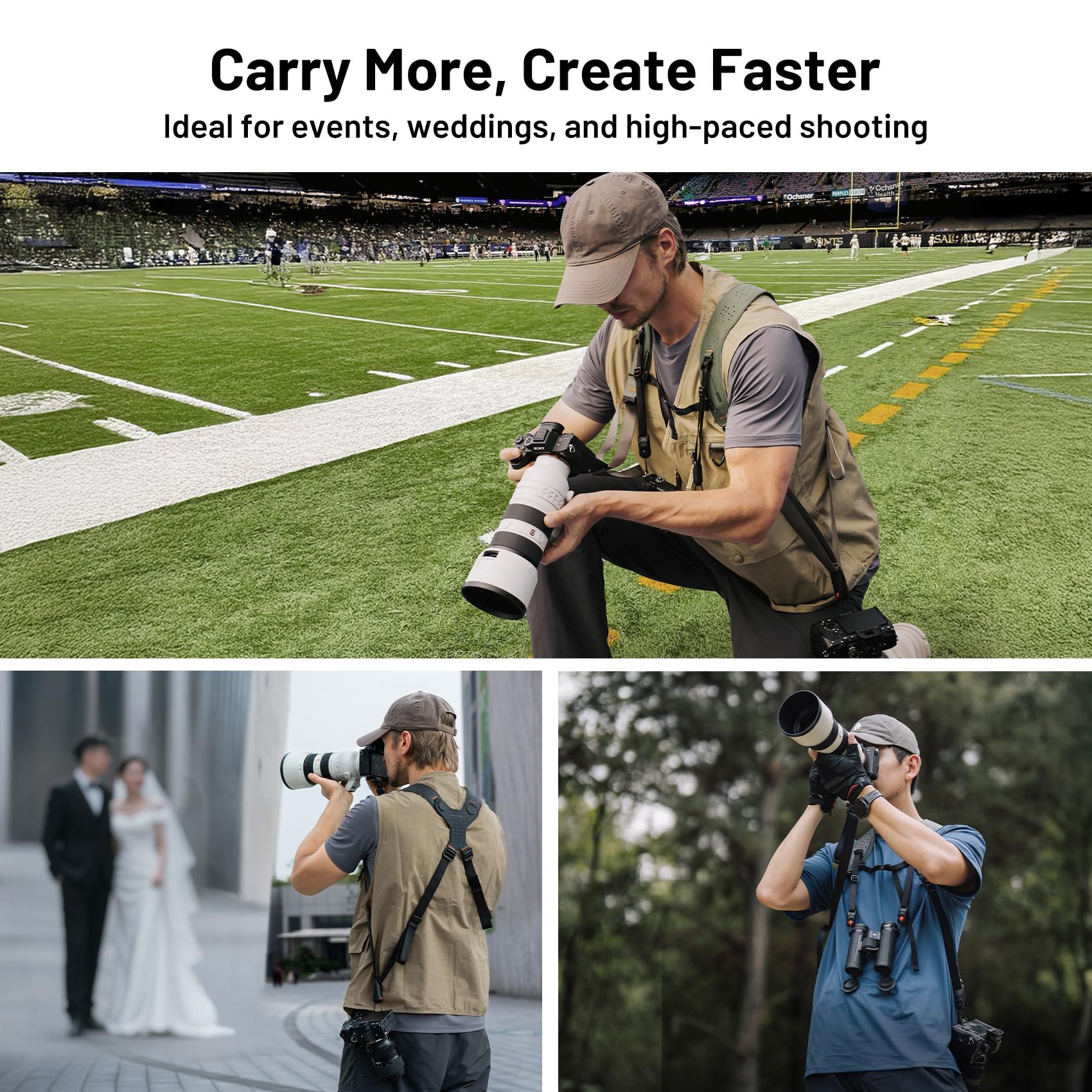 PGYTECH Kameragurt Master, Leder-Doppelschultergurt für 3 Kameras, Verstellbarer Kameragurt für professionelle Fotografen