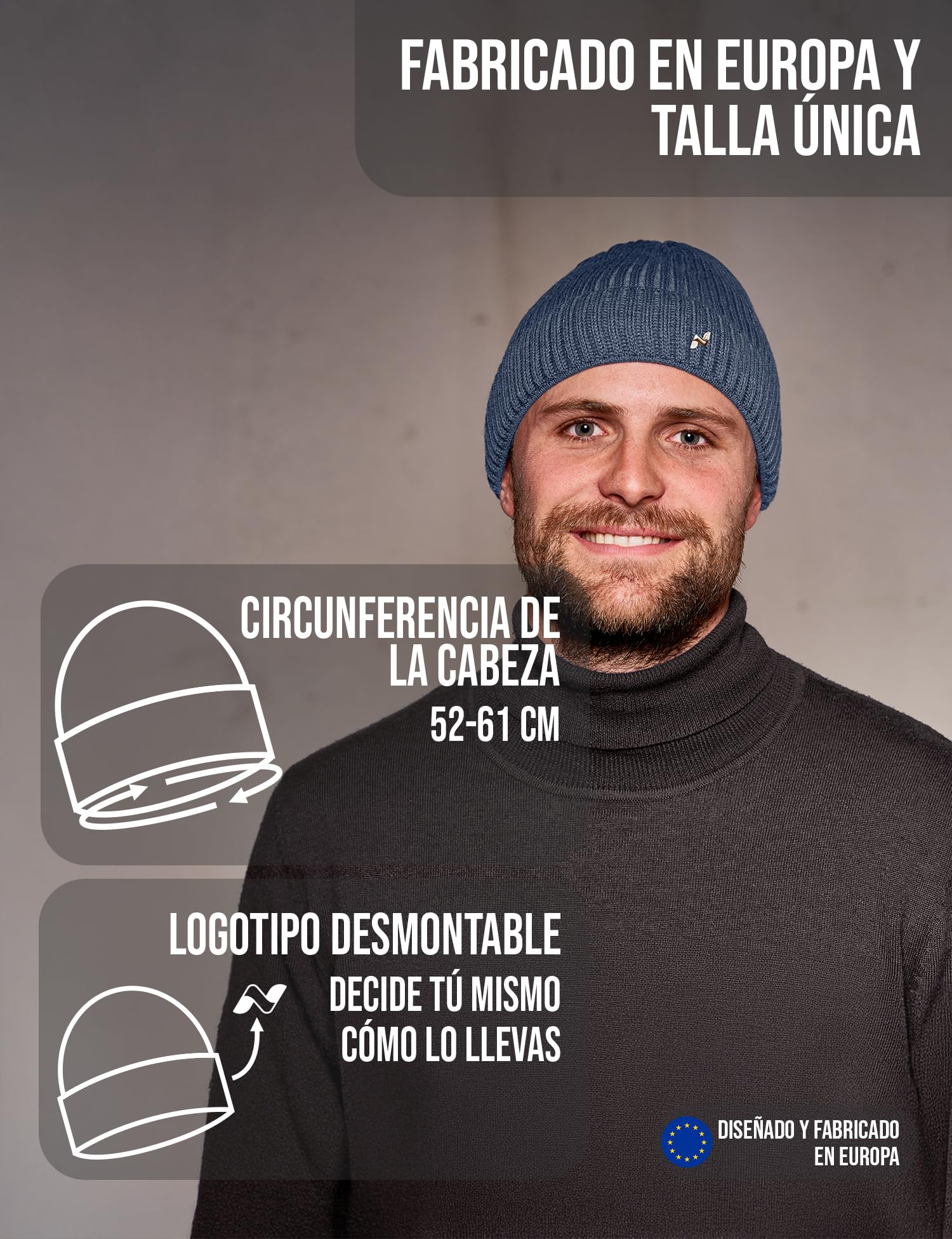 NYTTED® Gorro de Lana Merino Hombre y Mujer | 100% Lana Merino | Gorro de Invierno Cálido, Suave y Elástico | Gorro Punto Unisex | Made in Europe