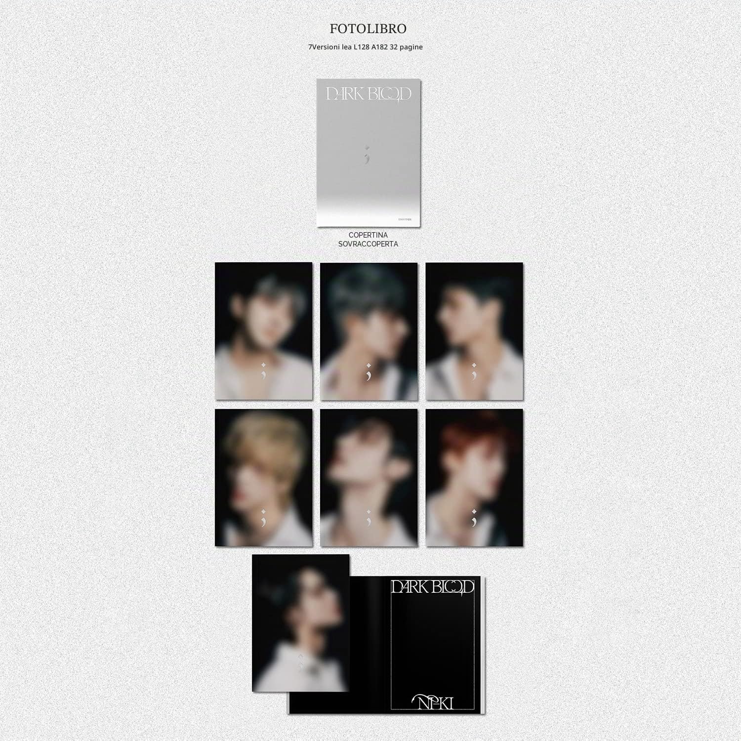 ENHYPEN - DARK BLOOD (ENGENE ver. - RANDOM) Photo Book + CD-R + Card + Concept Card + Sticker + Postcard + 2 Badges Button + 4 Foto Omaggio