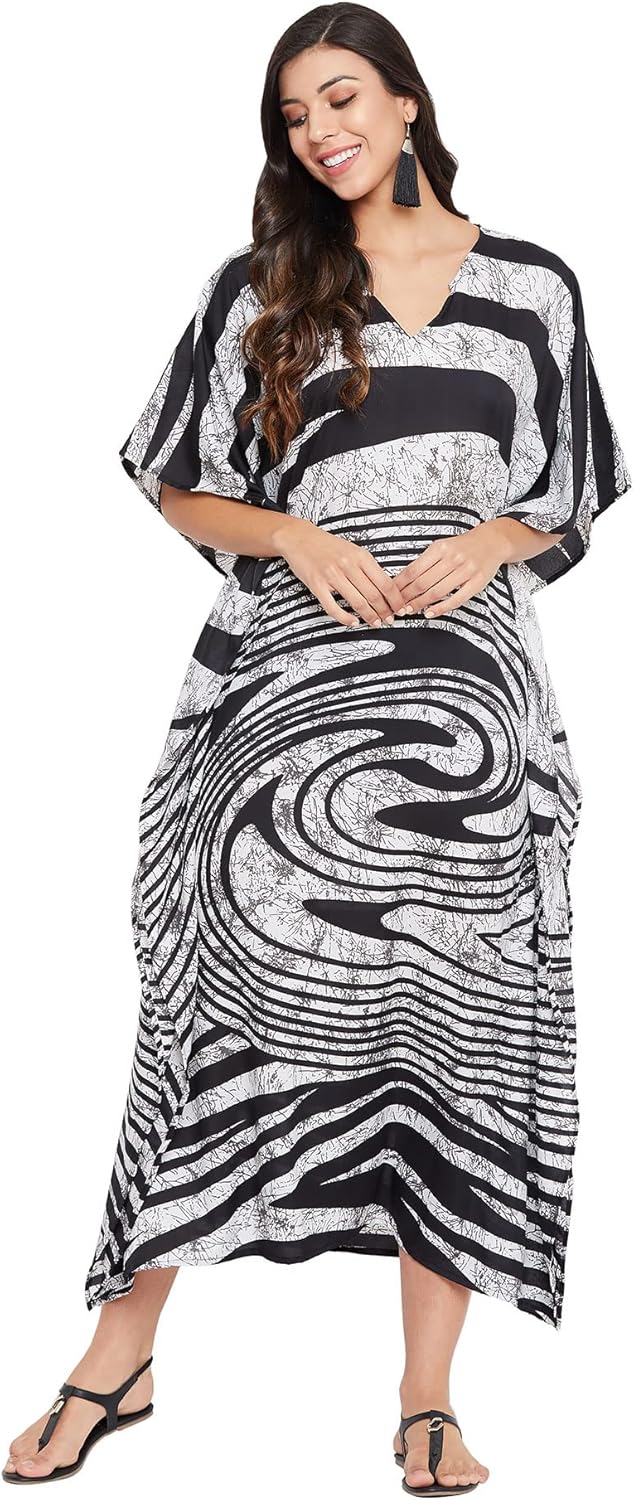 Oussum Women Plus Size Kaftans Kimono Polyester Dresses Loose Caftan Dress Ladies Evening Casual Long Maxi Lounge Beach Wear
