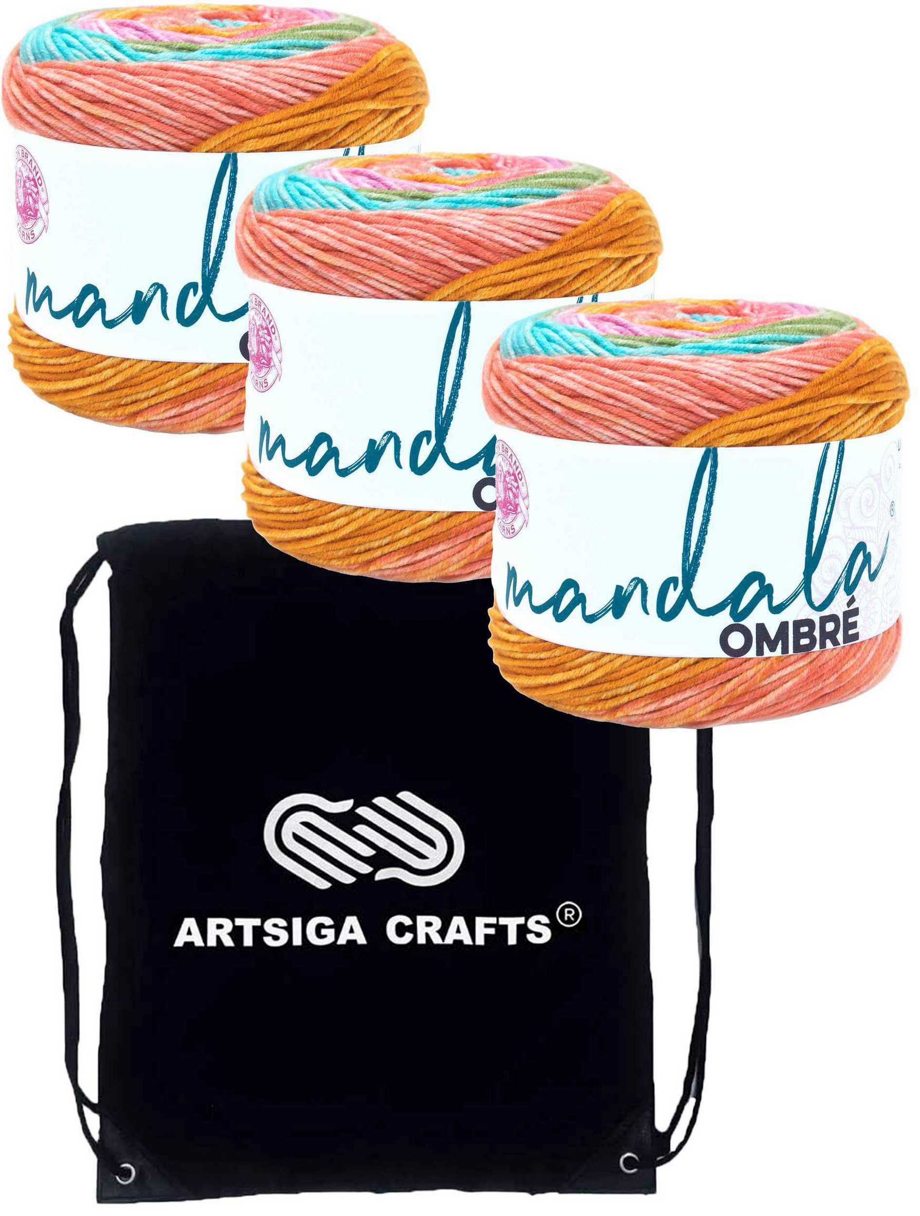 Lion Brand Mandala Ombre Tranquil 551-205 (3-Skeins - Same Dye Lot) Worsted Medium #4 Acrylic Yarn for Crocheting and Knitting - Bundle with 1 Artsiga Crafts Project Bag