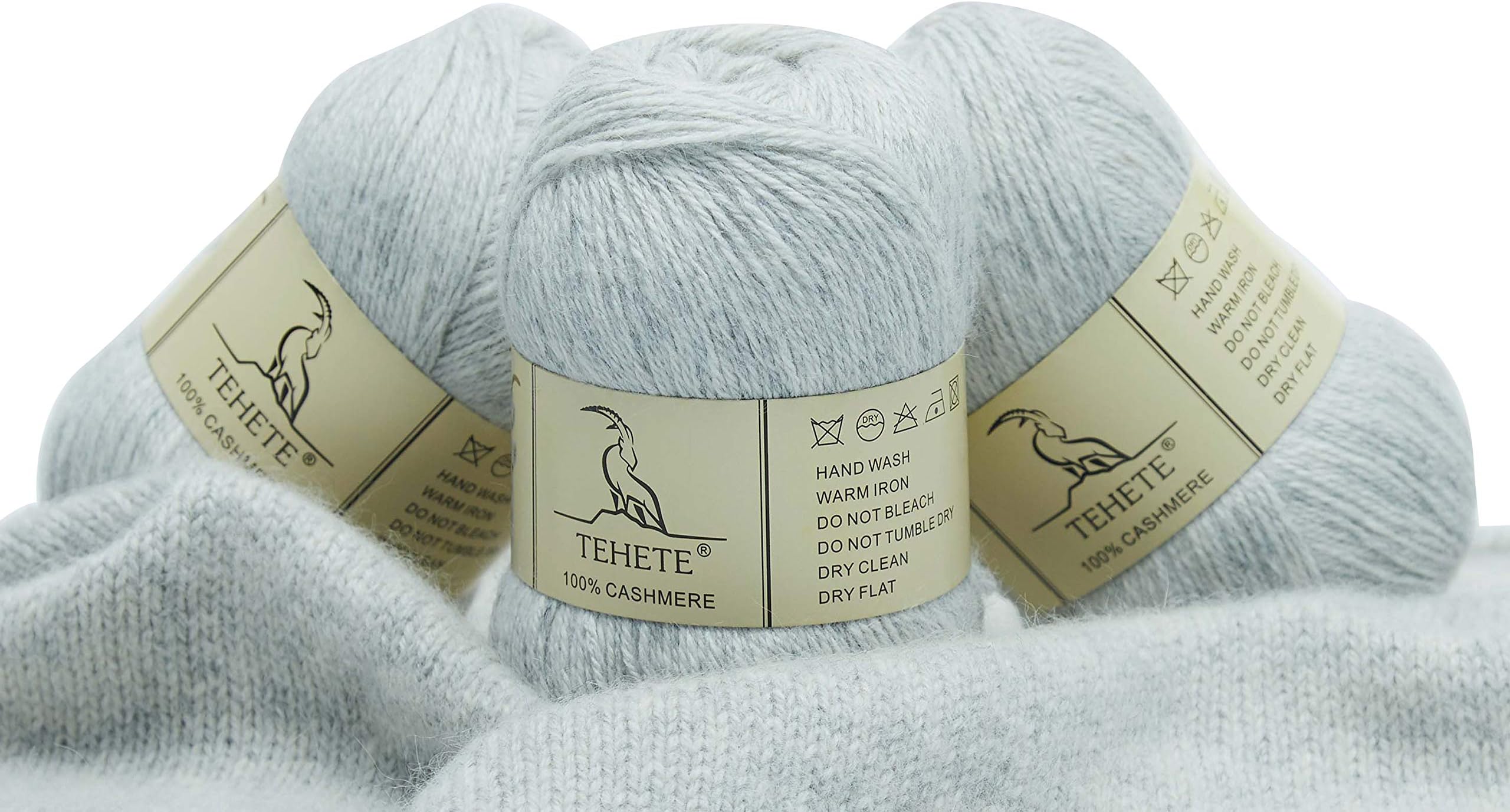 TEHETE 100% Cashmere Yarn for Crocheting 3-Ply Warm Soft Luxurious Fuzzy Knitting Yarn, 150g (Grey)
