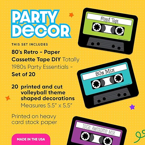 Miniatura 2 de Big Dot of Happiness Cinta de casete de los años 80 para decoración de fiestas, recortes para fiestas temáticas de los años 80, diseño retro de