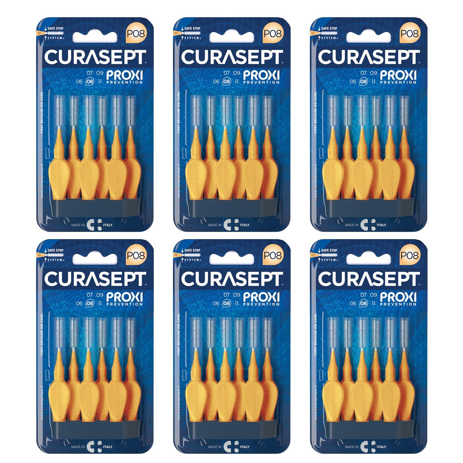 PROMO 6 CONFEZIONI Scovolini CURASEPT Originali | Spazzolini interdentali Proxi P08 (filo 0,8 mm) | Arancio| Pulizia Profonda della Placca | 6 pz x Confezione - 36 scovolini