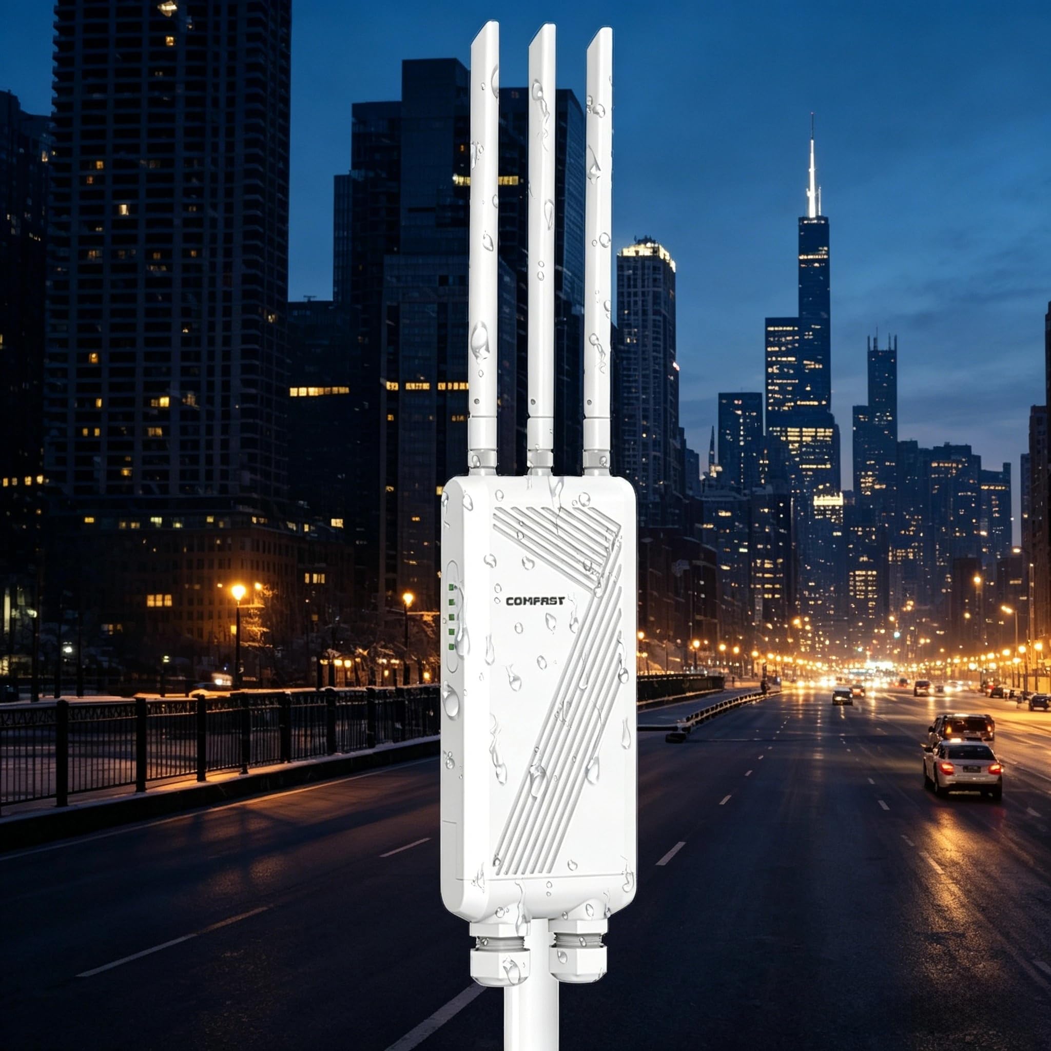 COMFAST Répéteur WiFi 7 Extérieur BE3600 Mbps, Outdoor Point d'accès Double Bande 2.4G/5GHz avec 3 Antenne, 3 Port Gigabit, 48V PoE/12V DC, IP66, MU-MIMO, Longue Portée Repetiteur WiFi Exterieur