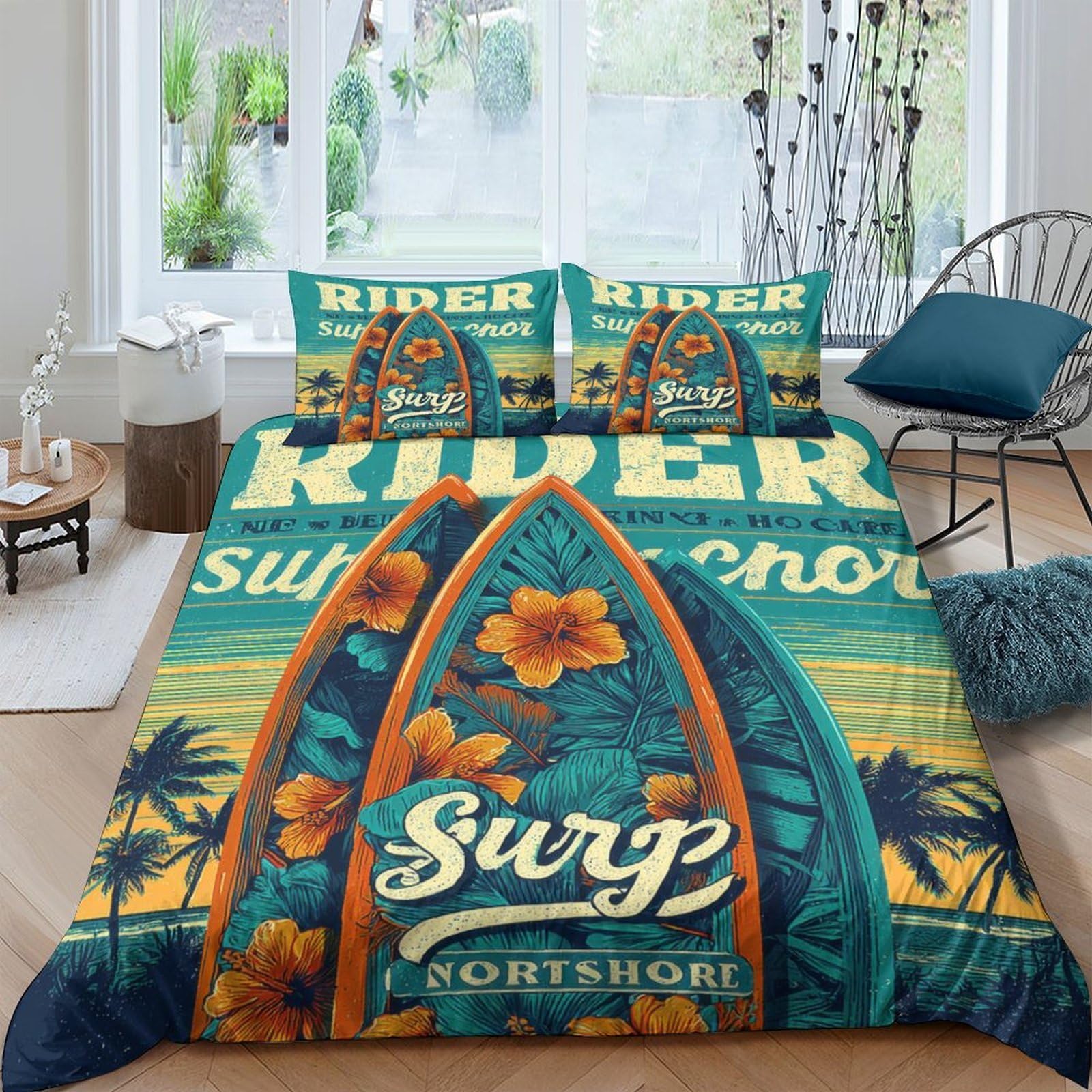 Ctjqhvkz Style-4 3D Printed Surfboard Beach Fitted Sheet Microfiber Soft Orange Blue Sunset Mattress Cover For Bedroom Guest Room Decor Single（135X200cm）