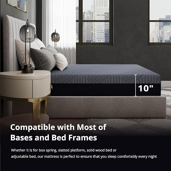 MLILY EGOHOME 10 Inch Hybrid King Size Mattress, Memory Foam Pocket Spring Mattress for Cozy Sleep, Bed in a Box, CertiPUR-US Certified, Pressure Relief, 76x80x10 Black | Mattress in a Box with Cooling Breathable Cover and Pocket Spring,Pressure Relief,76x80x10,Black