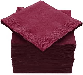 100 Pack Burgundy Beverage Napkins, Big Party Pack, 2 Ply, Ideal for Wedding, Party, Birthday, Dinner, Lunch, Cocktails. (5” x 5”) by Amcrate