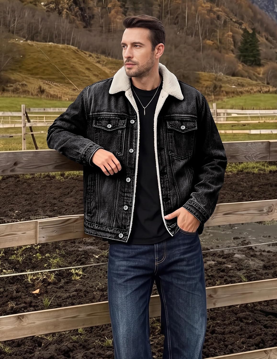 JMIERR Mens Sherpa Fleece Lined Denim Jacket Winter Coat Pocket