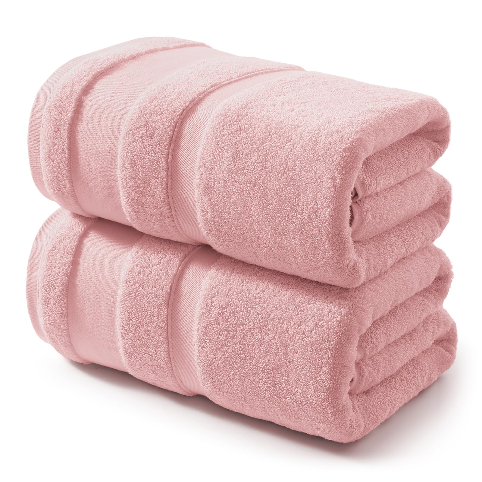 REDKISS 100% Cotton Bath Towels Set of 2, Extra Large Bath Sheets 35 X 70 Inches, Super Soft, Highly Absorbent & Quick Dry Shower Towels for Bathroom, Gym, Spa, Pool & Hotel, Pink