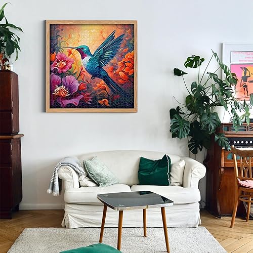 Miniatura 5 de Rompecabezas de colibrí para adultos, 1000 piezas de naturaleza, arte de pájaro vintage, rompecabezas de flores de colibrí, jardín, primavera,