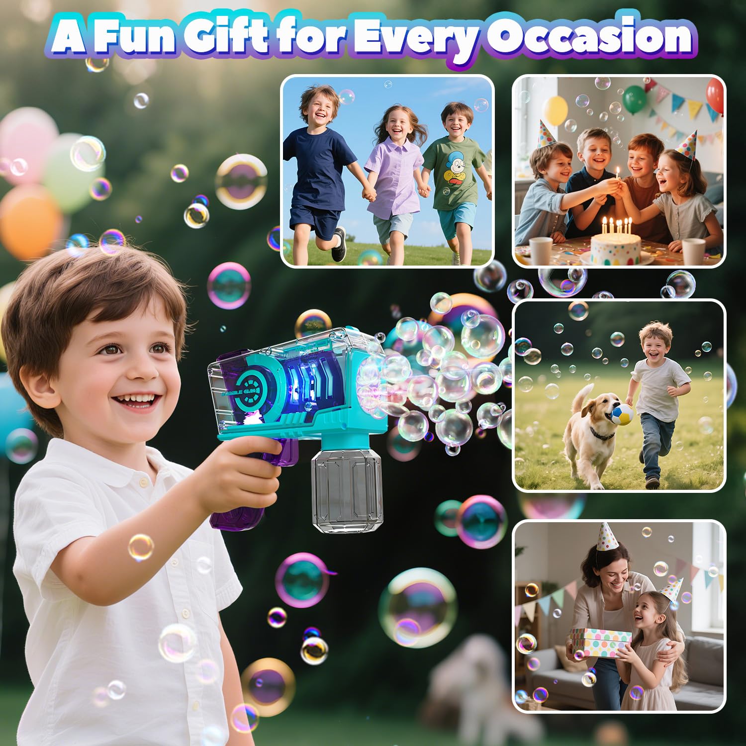 EagleStone 2er-Pack automatische Seifenblasenpistole mit 10 Düsen und LED-Licht, Seifenblasenmaschine für Kinder ab 4 Jahren, Outdoor Seifenblasen Spielzeug für Geburtstag, Party und Geschenk