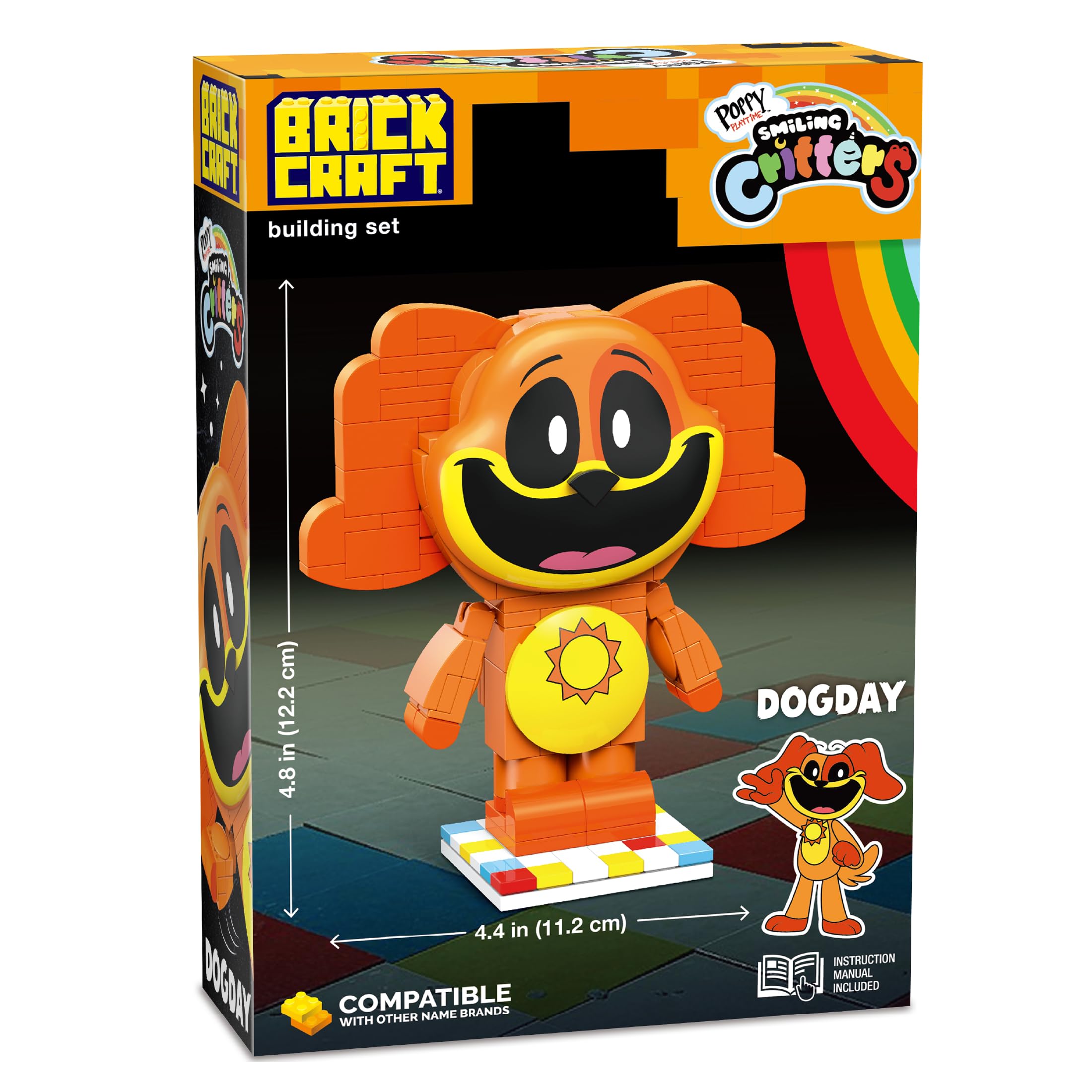 Brickcraft Poppy Playtime Dogday Smiling Critters - Set da costruzione da 170 pezzi di cane arancione con medaglione del sole, giocattoli da collezione indie horror da costruzione, regalo per ragazzi