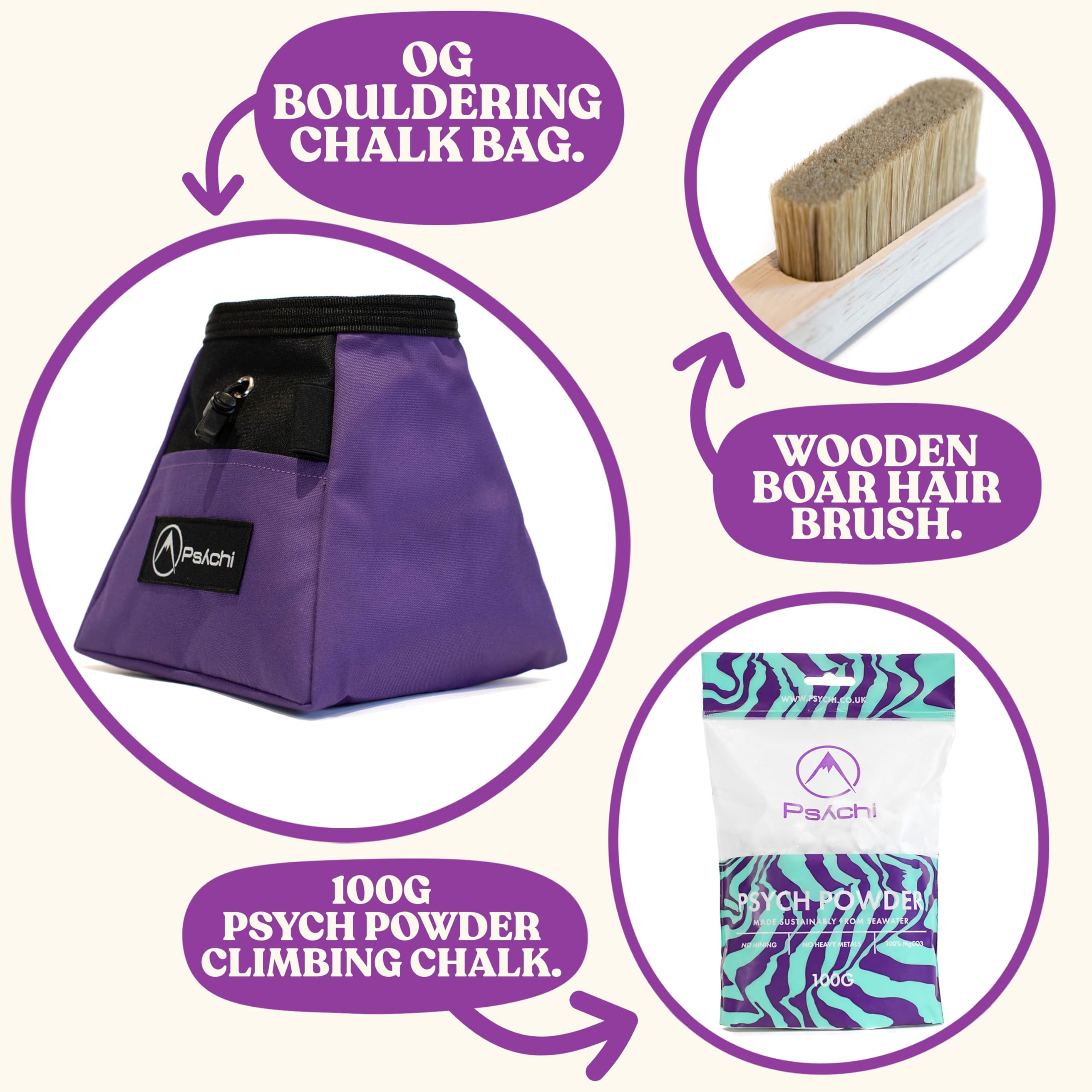 Psychi OG Chalk Bucket Starter Pack Bundle for Rock Climbing Bouldering Gym (Purple) - Image 2