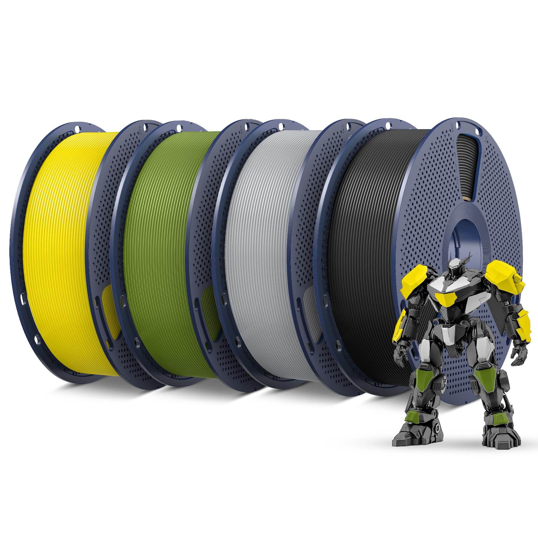 SUNLU PETG Filament 1.75mm,4kg,Black+Olive Green+Silver+Yellow