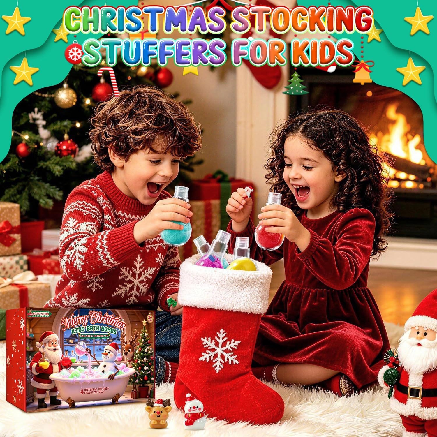 Christmas Bath Bombs Potion Kits for Kids with Toy Inside Stocking Stuffers