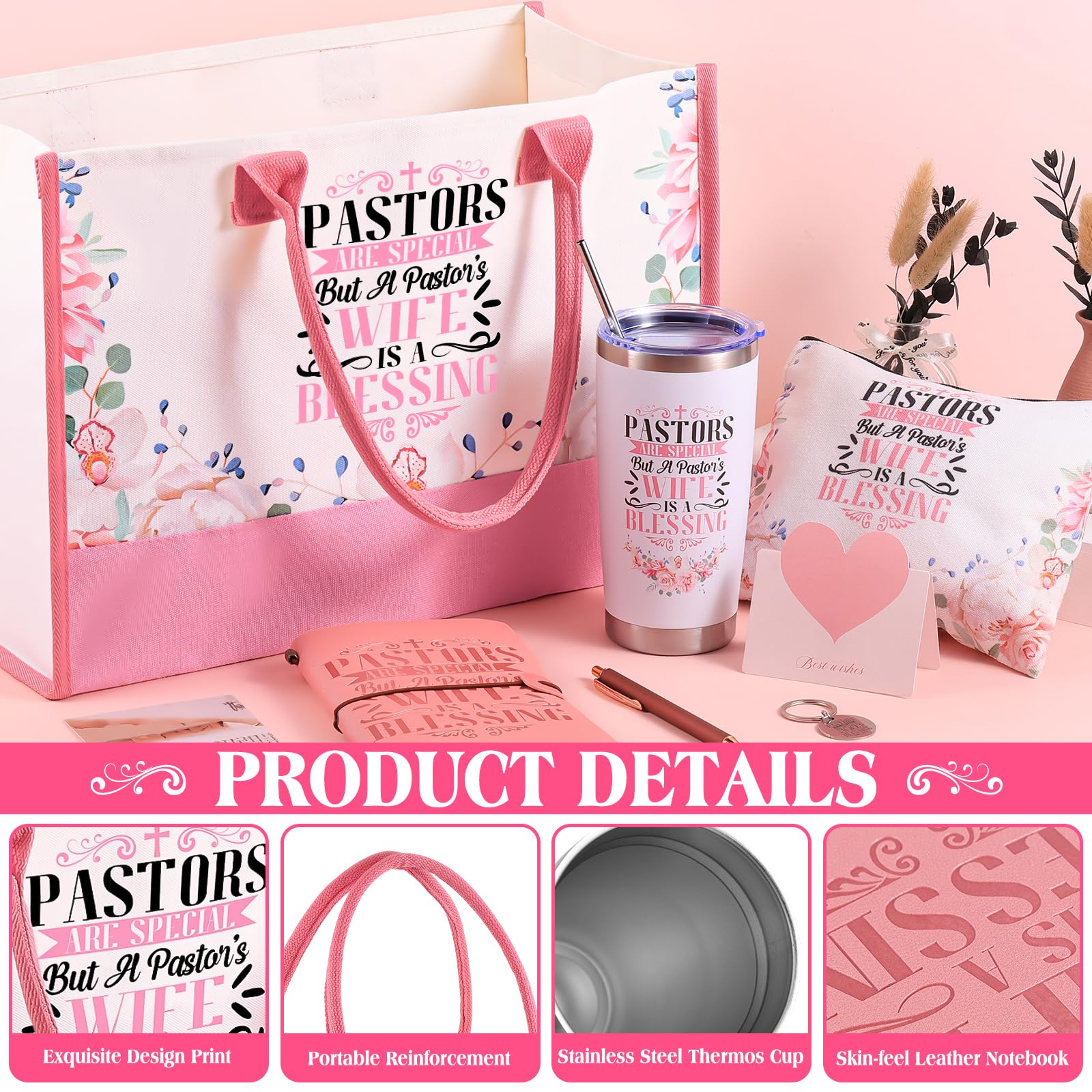 VAIPI Pastor Wife Appreciation Gifts for Women Faith, Inspirational Christian Gifts for Pastors Wife Religious Catholic Gift Basket with Insulated Tumblers Handbag Journal Pen Bookmark Keychain
