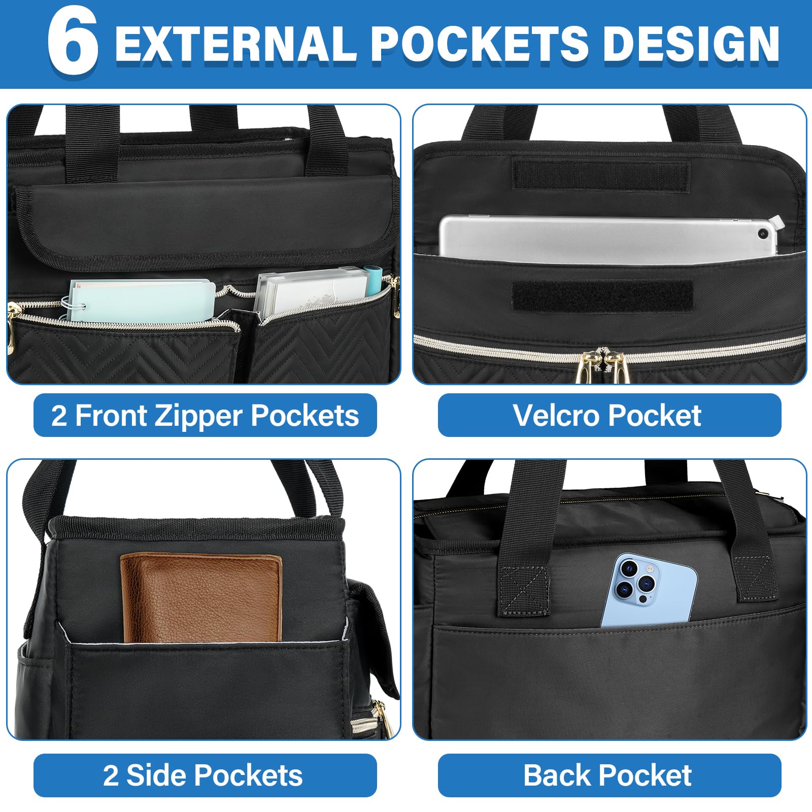 Bolsa de Biblia con funda para la Biblia para mujer, funda de transporte de la Biblia con correa para el hombro y múltiples bolsillos para accesorios de estudio bíblico, negro, solo bolsa