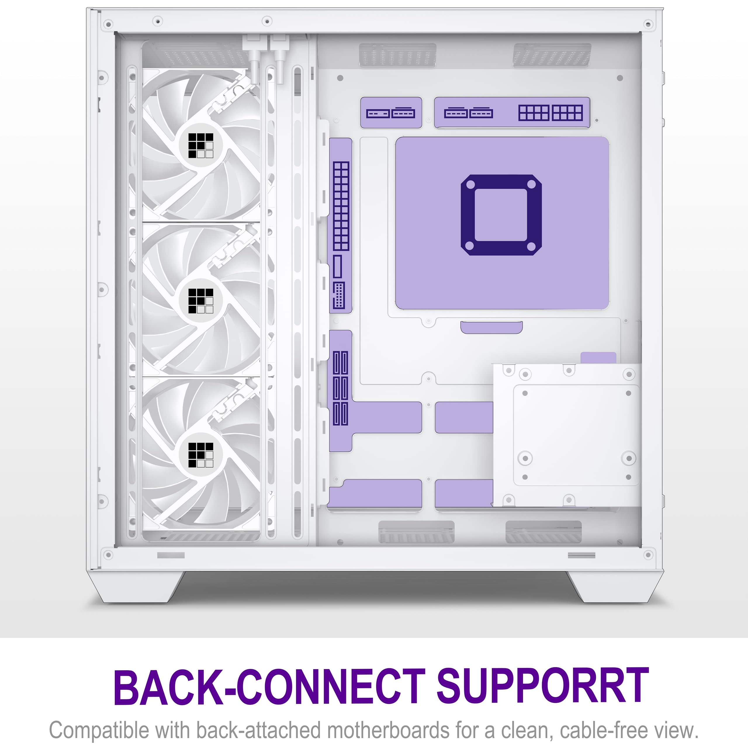 F300 PC Case - Pre-Installed 4 No RGB Fan, ATX Mid-Tower Gaming PC Case, 270° Panoramic Glass with Type-C, FOIFKIN (White)