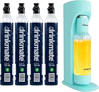 Drinkmate OmniFizz Sparkling Beverage Maker CO2 Bundle - Sparkling Water/Soda Streaming Machine That Carbonates Any Drink - Includes 4 CO2 Cylinders, 1 Carbonation Bottle, 1 Fizz Infuser - Arctic Blue