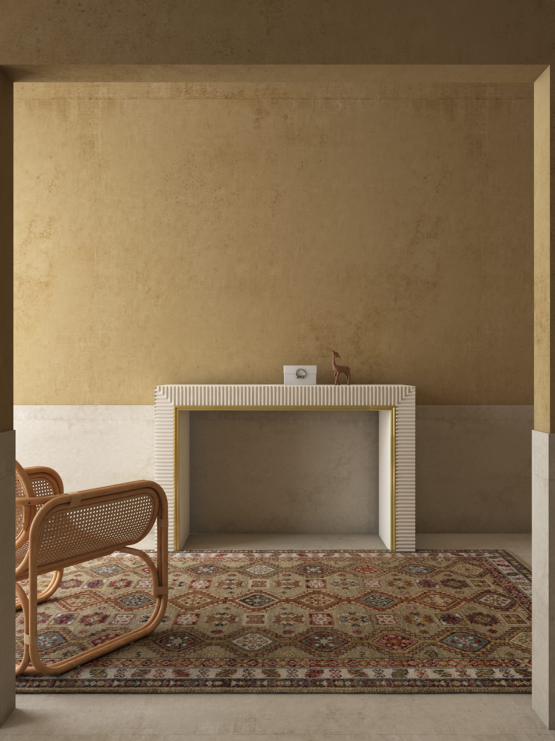 Jaipur Rugs Premium Carpet Classic Hand Knotted Geometric Akida Wool Tan Area Rug Carpet for Living Room Bedroom (4X6 Feet Rectangle)