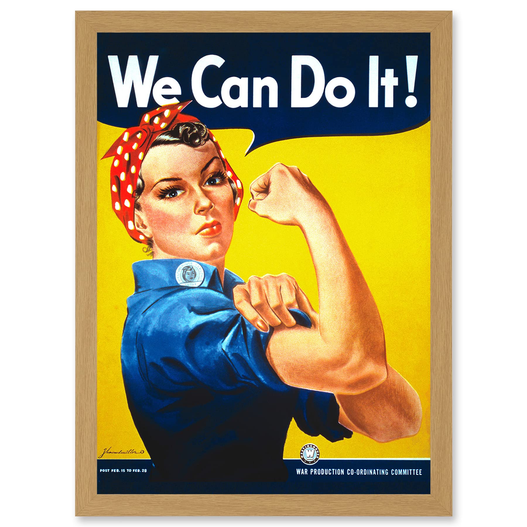 Artery8 War Advert Rosie Riveter WW2 We Can Do It Women USA Artwork Framed Wall Art Print A4