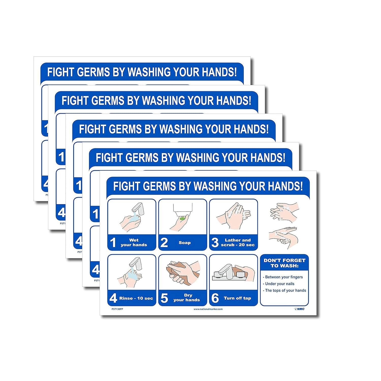NMC PST138PP FIGHT GERMS BY WASHING YOUR HANDS 12X18 PAPER POSTER, PACK OF 5