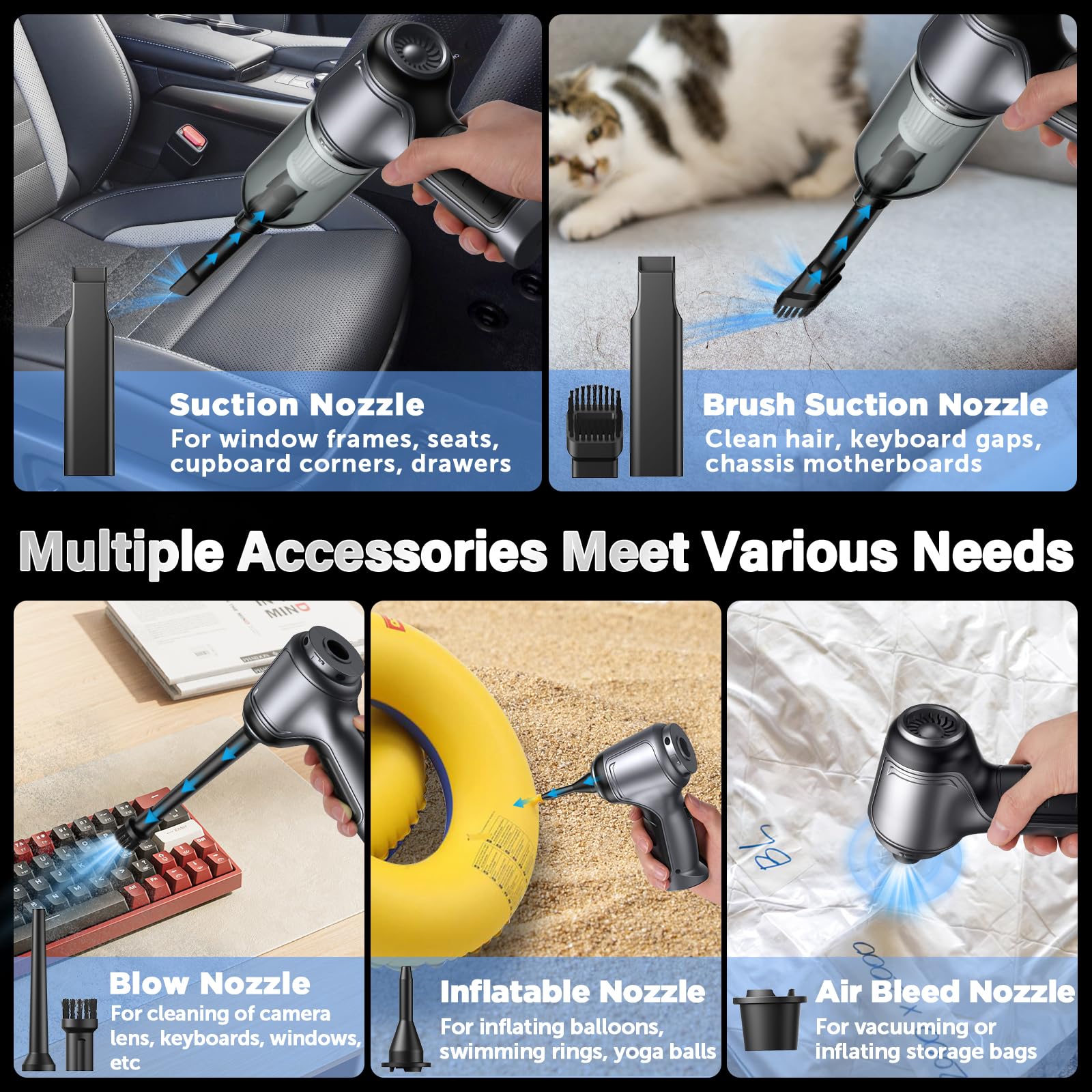 Brovamo Aspirapolvere Auto, Aspirabriciole Senza Fili 12000PA, Mini Aspirapolvere Potente, Portatile Ricaricabile Aspirapolvere Macchina per Auto Casa Ufficio Peli Di Animali Domestici