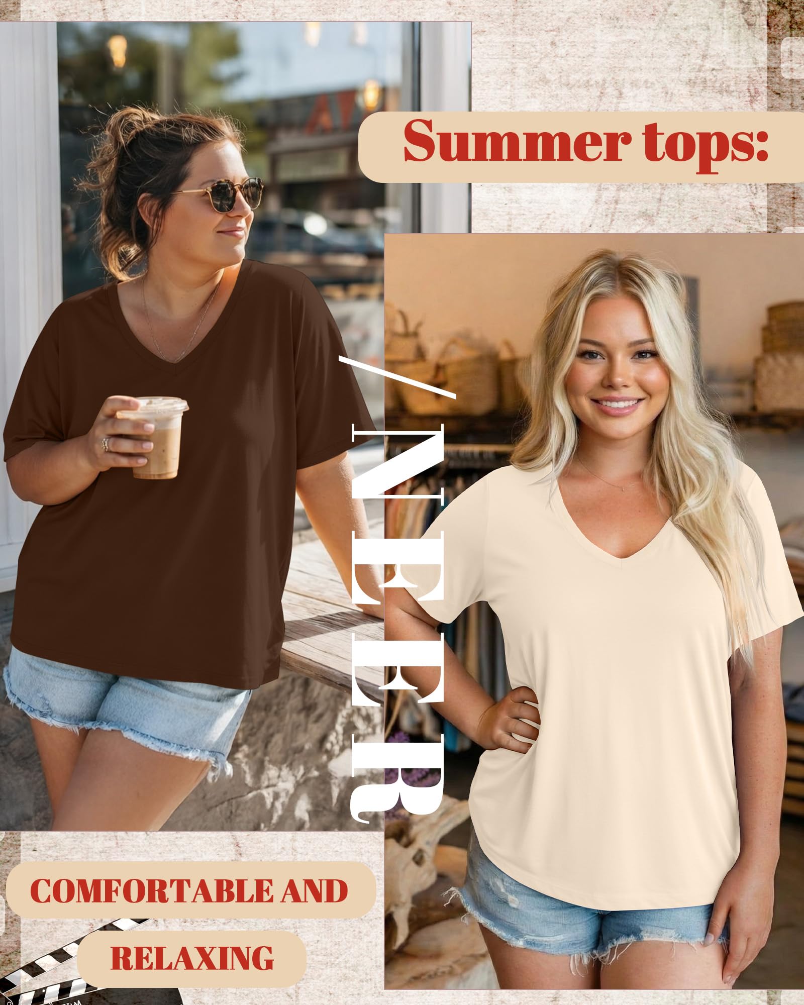 Neer Paquete de 3 camisetas de manga corta con cuello en V para mujer, dobladillo plano, básicas, holgadas, informales, para mujer