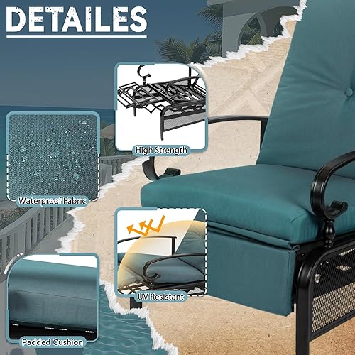 Miniatura 4 de Patiomore - Silla de salón ajustable para patio, sillón reclinable de metal automático, con cojines extraíbles, color azul
