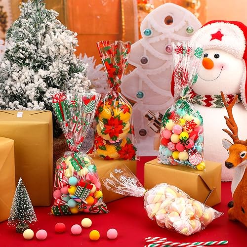 Miniatura 6 de Outus 165 bolsas de celofán de Navidad, bonitas bolsas de celofán de Navidad, bolsas transparentes para violonchelo, bolsas de galletas con 200