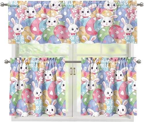 Miniatura 14 de Gomyblomy Juego de cortina de cocina con árbol de Navidad + cenefa, cortinas duraderas con bolsillo para barra, 3 cortinas opacas de poliéster