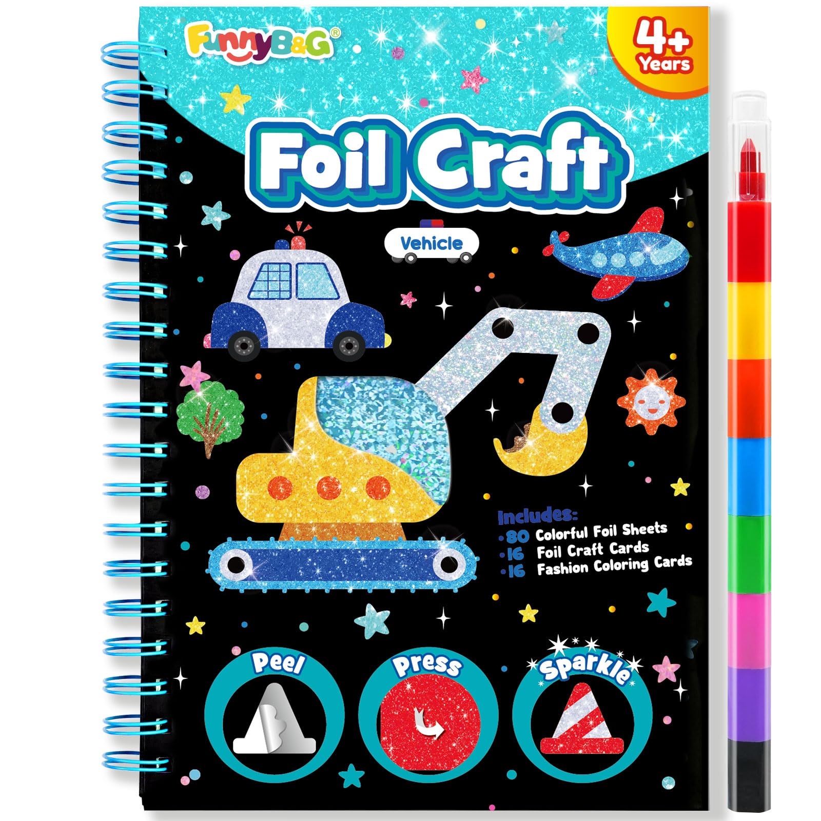 FUNNYB&amp;G Foil Art Craft Kit for Kids, Sparkly Birthday Gift Toy for Boys