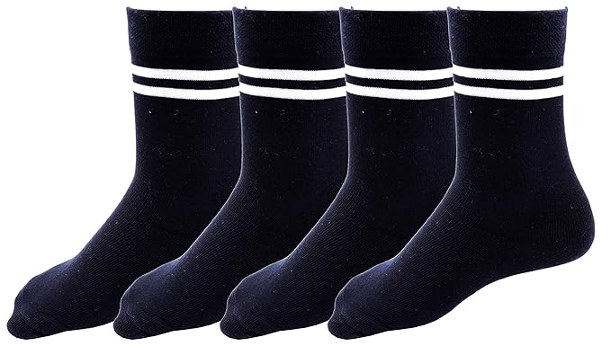 RC. ROYAL CLASS Boys & Girls Navy Blue With White Strips Calf Length School Socks (Pack of 4 Pairs)