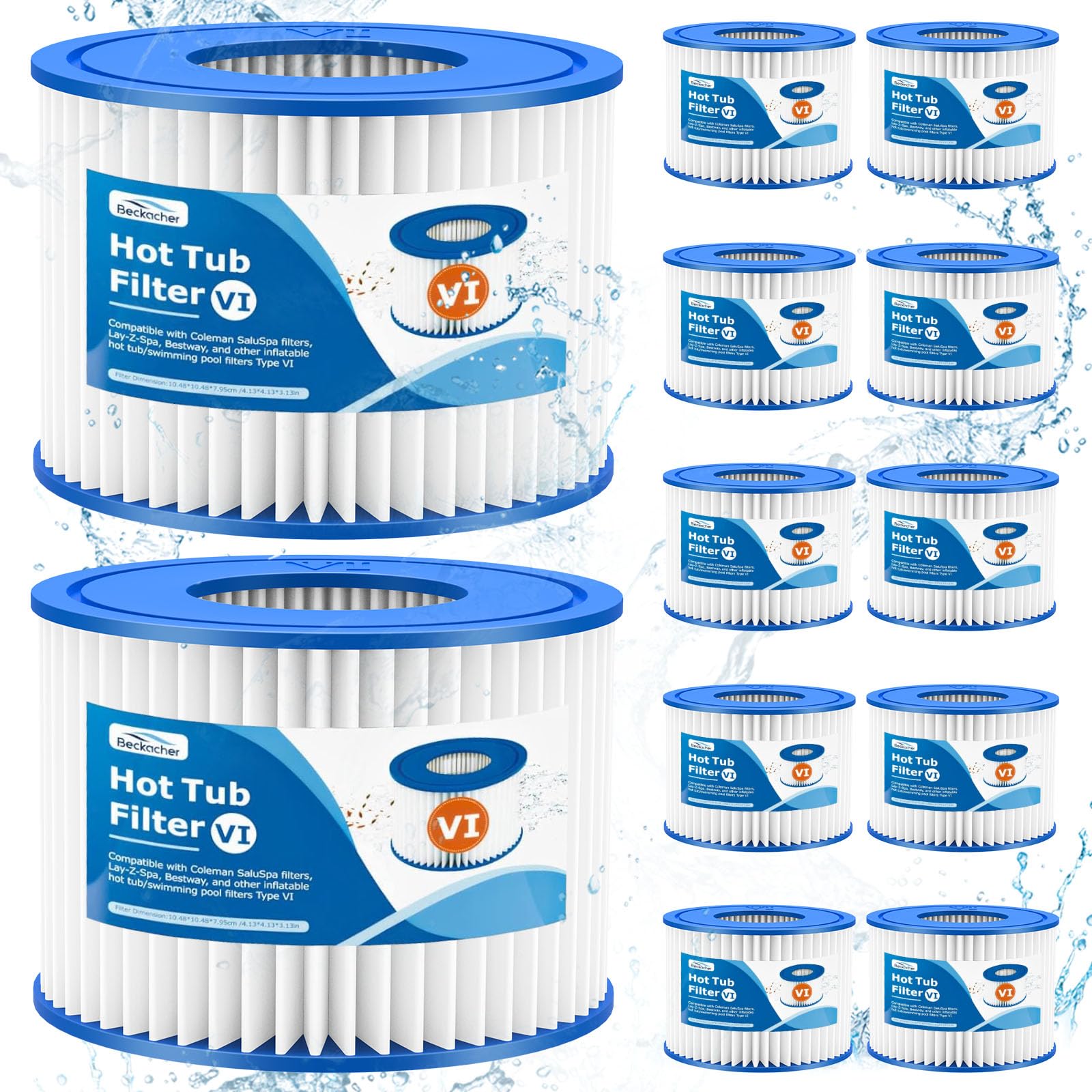 12 Pack Type VI Filter. Hot Tub and SPA Filter Replacement Cartridge. Compatible with Coleman SaluSpa 90353E, 58323E, 53323, Lay-Z-Spa