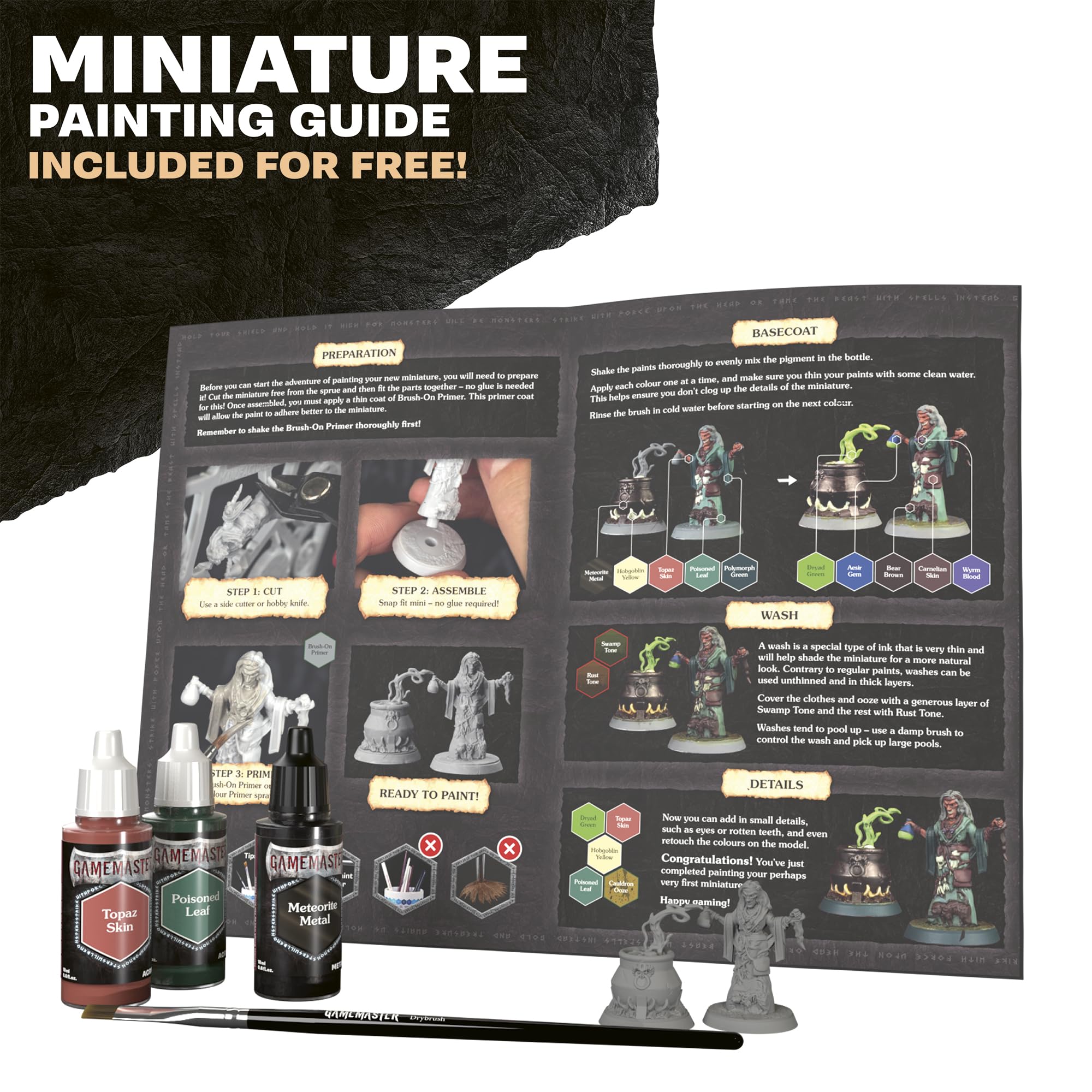 The Army Painter, GameMaster: Wilderness Adventures Paint Set, 15 x 18 ml | Farby akrylowe Warpaints Fanatic, w tym 1 pędzel do suchego malowania i 1 plastikowa figurka Hag