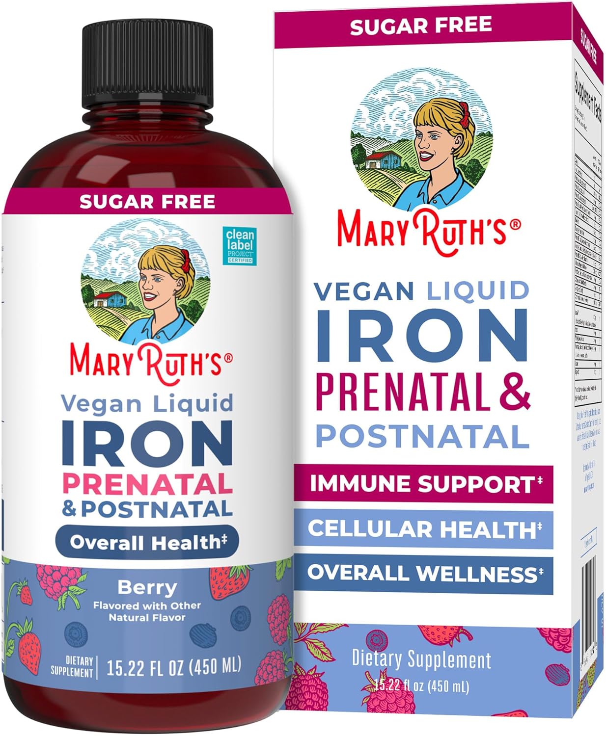 MaryRuth Organics | Liquid Iron Supplement Prenatal & Postnatal for Pregnant & Lactating | Iron Deficiency | Immune Support | Sugar/Gluten Free | Vegan | Non-GMO | 15.22 Fl Oz