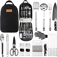 CONJGI Camping Cookware Storage Bag - Complete Utensils Set with Chef Knife, BBQ Tools, Chopping Board for Outdoor Hiking & Picnics