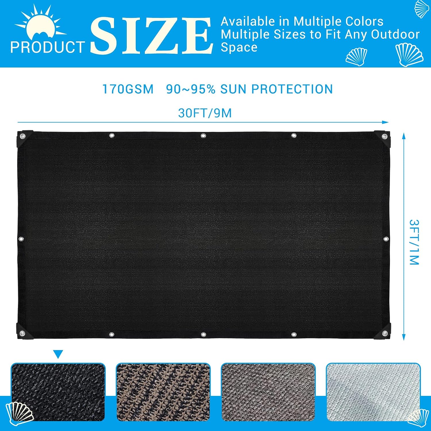 CroBlissful 1 Pcs 3' x 30' Black Balcony Privacy Screen Fence Cover