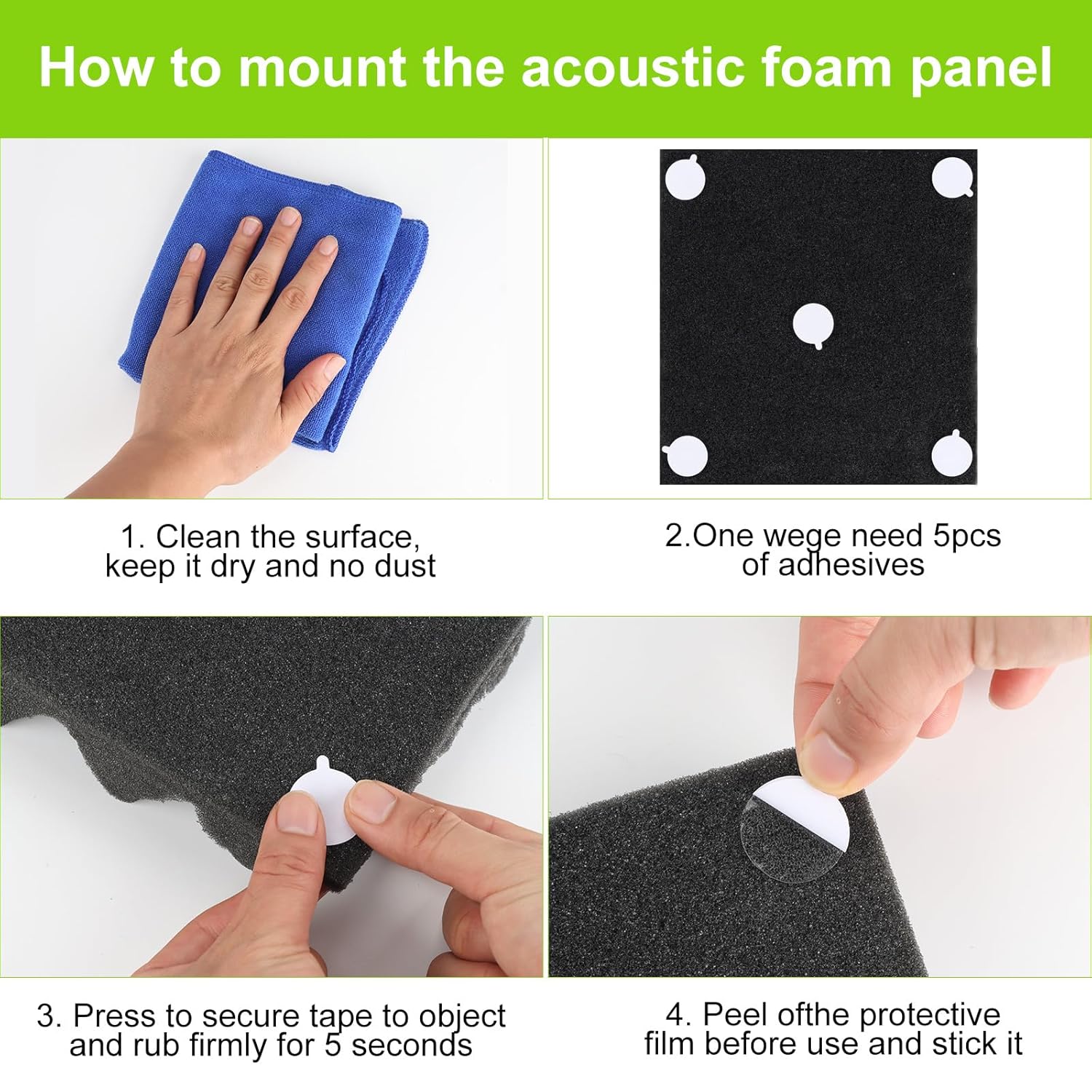 500Pcs Acoustic Foam Panels Tape, Removable Mounting Tape for Wall Double Sided Strong Adhesive Sound proofing Transparent Putty Clear Sticker Heavy Duty 1inch Round (500)