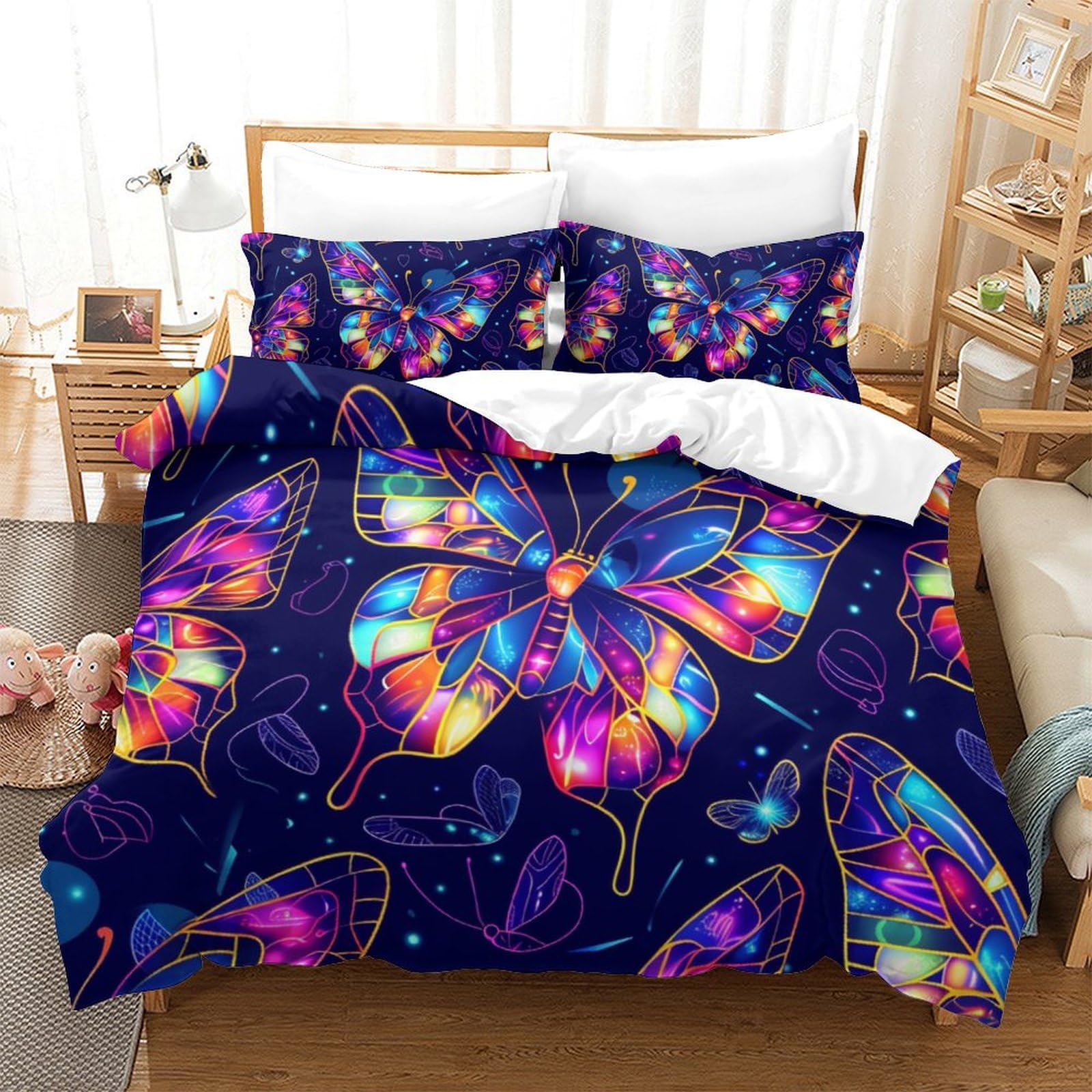 Housse de couette papillon 3D Super King Size 260x240 cm et 2 taies d'oreiller