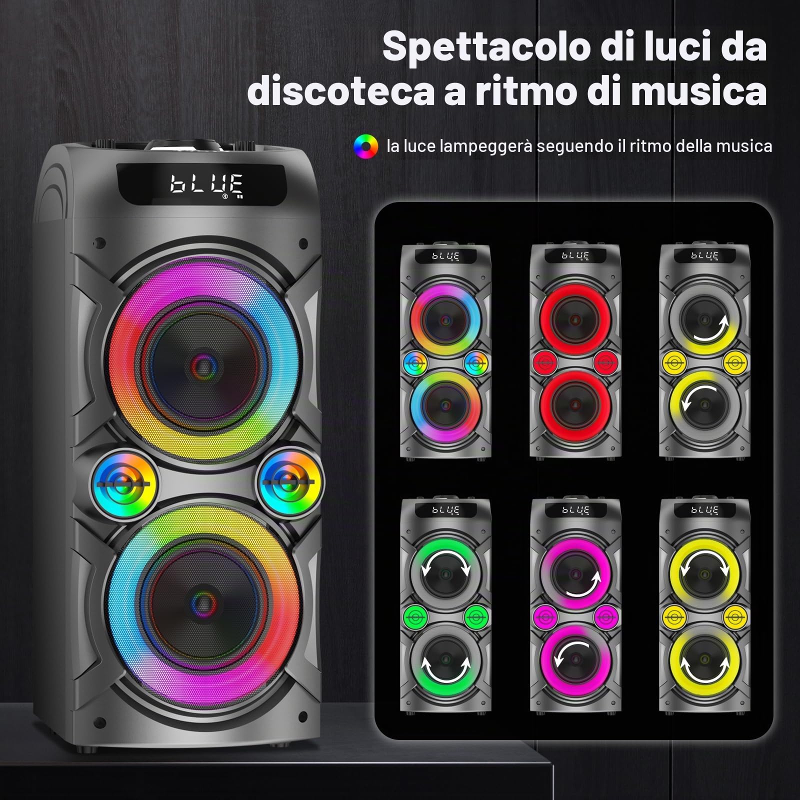Altoparlante Bluetooth portatile 100 W Big Potente Boombox Wireless TWS Accoppiamento Suono Stereo Forte Bassi Profondi Grandi Altoparlanti per feste con Subwoofer Luci LED per Outdoor Casa Campeggio